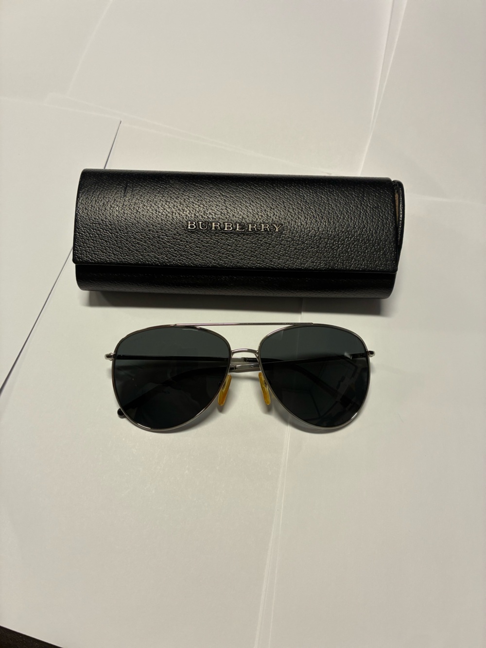 Burberry Black Aviator Sunglasses with Silver Frame made in Italy